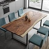 Conte Caserta Aus Einer einzigen, massiven Scheibe Holz Original Baumkanten-Tisch 200 cm. Esstisch/Schreibtisch Akazie mit Untergestell Bangkok in schwarz