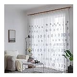 Gardine Schlafzimmer, Baumwolle Leinen Gestickter, durchsichtiger Netzvorhang mit Kugelmuster, Grau, H160 x B86 cm