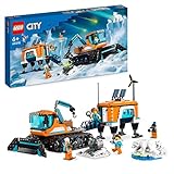 LEGO 60378 City Arktis-Schneepflug mit mobilem Labor, Schneefahrzeug-Spielzeug zum Bauen, enthält einen Spielzeugkran, einen Meteoriten, 4 Minifiguren und 3 Eisbärenfiguren, Kinder ab 6 Jahren