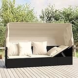 BULANED Outdoor-Loungebett mit Dach und Kissen, Lounge Sofa Outdoor, Sonneninsel Outdoor, Outdoor Liege, Daybed Outdoor, Garten Lounge, Outdoor Bett, Schwarz Poly Rattan