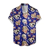 Herren Casual American Independence Day Print Patchwork Print Hemd Kurzarmhemd Knopf Kurzarmhemd Top Umlegekragen Bluse Sommer Hemd Herren Leinen (3-Blau,3-Blau)