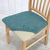 FANSU Stuhlbezug Sitzfläche Stretch, Blatt Form Jacquard Esszimmerstuhl Sitzbezüge 2 4 6 8er Set Stuhl Sitzbezüge Keine Rückenlehne Waschbar für Restaurant Bürostühle (6 Stücke,Blau)