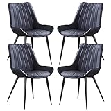 AMENAS Küche und Esszimmer Stühle Beistellstuhl Aus Pu Leder 4er Set Küchen Esszimmerstuhl Wohnzimmer Lounge Thekenstühle Stabile Metallbeine (Color : Negro, Size : Black Leg)