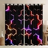 Vorhänge in Rot, Violett und Schwarz mit Druck, sechseckig, Fenstervorhänge für Schlafzimmer, Wohnzimmer, Kinder, Jungen, Teenager, Wabendekoration, Fenstervorhänge, 42 Bx63 L, 2 Paneele