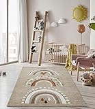 the carpet Monde Kids Moderner Weicher Kinderteppich, Weicher Flor, Pflegeleicht, Farbecht, Lebendige Farben, Regenbogen Muster, Beige, 140 x 200 cm