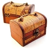 2er SET Schatztruhe zur Dekoration (Antik) mit Lederüberzug im Landkarten Stil, Schatulle aus Holz zur Aufbewahrung von schmuck & Kleinteilen - Marke Ganzoo