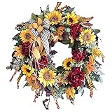 Sonnenblumen-Blumenring, ländlicher Blumenring, Gärtnergärten, Frühlings- und Sommerfensterkranz für Sonnenblumen Weidenkranz 60 Cm Durchmesser (Orange, One Size)