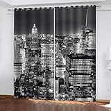 Hundnsney Gardinen Wohnzimmer Modern Mit Ösen 3D Schwarz-Weiß-Stadtbild Vorhang Blickdicht Verdunkelung Verdunklungsvorhänge Thermovorhang Hitzeschutz Schlafzimmer Kinderzimmer 2Er Set 160X210cm(HxB)