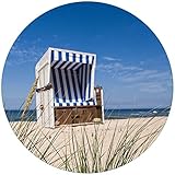 Wallario Glasbild rund Strandkorb - Rund, 50 cm Durchmesser Wandbild Glas in Premium-Qualität: Brillante Farben, freischwebende Optik