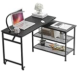 sogesfurniture Eckschreibtisch großer Computertisch 120cm PC Tisch Winkelkombination Bürotisch Arbeitstisch Ecktisch mit 2 Ablagen, 360° drehbare Tischplatte, Platzsparend