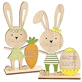 YISKY Osterhasen Figuren Holz, 2 Stück Osterhasen Deko Holz, Osterdeko Holz Hase, Osterhase Hase, Aufsteller Ostern Hase, Osterhasen Figuren groß, Osterdekoration für Draußen Tischdekoration Garten