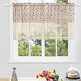 choicehot Scheibengardinen Landhausstil 80cm Hoch Vintage Bistrogardinen Spitze mit Quasten Kurzvorhang Rot Breit Blumenmuster Vorhang Bauernstube, HxB: 80×130 cm