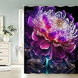 TAOLU 100% Polyester Stoff Pfingstrose Shower Curtain Anti-Bakteriell 120x180 Wasserdicht 3D Badvorhang Waschbar Blumen Landschaft Natur Duschvorhänge für Badzimmer mit 12 Haken