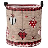 Wäschesack Bauernhaus Love'S Day Love Plaid Rustikal Aus Holz Handtuchkorb Freistehende Wäschetonne Faltbare Laundry Baskets Für Waschküche Spielzeug Bad,40X50Cm