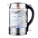 Wasserkocher Glas-Wasserkocher |Wasserkocher |1,7 l Teekessel 1800 W |Heizung aus gebürstetem Edelstahl Present