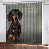 Vorhang Schlafzimmer Dackel Gardine Blickdicht Perforierte aus Polyester mit 3D-Digitaldruck 2 Stücke Haustiere Kawaii Vorhänge für Wohnzimmerdekoration 260x140（2x130x140）