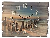 ARTLAND Wanduhr ohne Tickgeräusche aus Holz Funk Uhr lautlos 40x30 cm Rechteckig Strand Meer Ostsee Sonnenuntergang Küste Maritim U1UI