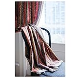 Homxi Gardinen Transparent 2er Set 2 x 150W x 160H cm,Vorhänge Wohnzimmer Halbtransparent Rot Vintage Muster und Quasten Vorhang Ösen