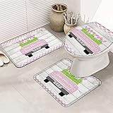 Badematten Set 3 Teilig Pink Car Happy Mopther'S Flower Check Grey Geometry Stripe Board Wasserabsorbierend Contour Badteppich Langlebige Toilettendeckel Badgarnitur Matte