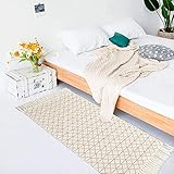 hi-home Boho Teppich, Baumwolle Gewebte Teppiche mit Quasten Gitter Muster Waschbar Teppich Retro Läufer für Wohnzimmer Schlafzimmer Eingangstür Küche 60x130cm (Gelb)