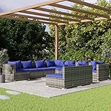 Festnight Gartenmöbel Set Rattan Gartenlounge Rattan Gartensofa Loungemöbel Sofa Balkonmöbel Ecke Sofa Garten Terrassenmöbel-Grau und Dunkelblau-3x Eckteil + 6X Mittelteil