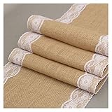 Sackleinen Leinen Jute Tisch Gadget Champagner Hochzeit Esszimmer Tischdecke Restaurant Tischläufer (Color : Lace, Size : 30X180cm)