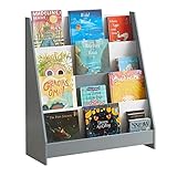 SoBuy KMB32-HG Kinder Bücherregal Kinderregal Zeitungsständer mit 4 Ablagefächern Aufbewahrungsregal für Kinder Büchergestell Hängefächerregal Grau BHT ca.: 80x88x30cm