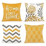 Joyshare Kissenbezug 45 x 45 cm 4er Set mit Home Sweet Home, Dekor Kissenhülle Kissenbezüge mit Verstecktem Reißverschluss, Couchkissen,Sofakissen Weinachten (orange-gelb)