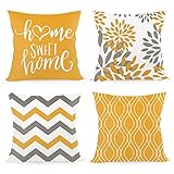 Joyshare Kissenbezug 45 x 45 cm 4er Set mit Home Sweet Home, Dekor Kissenhülle Kissenbezüge mit Verstecktem Reißverschluss, Couchkissen,Sofakissen Weinachten (orange-gelb)