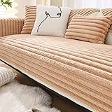 Omeslike Plüsch-Sofa-Couchbezüge, Farmhouse Neutraler, Rutschfester Sofabezug, weicher, Warmer Sofabezug für Hunde, Kinder, Möbelschutz für Haustiere,Gelb,43inX94.5in