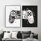 BIEMBI Aquarell-Poster, Druck, Jungen, Gamepad, Illustration, Spiel, Wandkunst, Bild, Joystick, Leinwandgemälde für Kinderzimmer, Heimdekoration, 50 x 70 cm x 2, rahmenlos