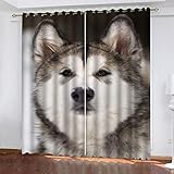 WIRMEC Gardinen Blickdicht Ösen Kinder 3D Kreativer Tierwolf Muster H 260 X B 280 cm 2Er Set Isolierung Schattierung Kinder Schlafzimmer Gardine Wärmeisolierender Ösens Vorhang Fenster Dekoration
