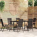 BULANED 7-TLG. Garten-Essgruppe, Gartentisch Mit Stühlen Set, Gartenmöbel Set, Sitzgarnitur Garten, Gartensitzgruppe, Esstisch Stühle Set, Sitzmöbel Garten, Lounge Möbel Outdoor, Schwarz