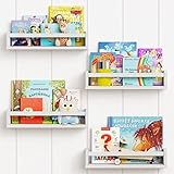 Hhyoisn Kinderzimmer-Bücherregale, Set mit 4 weißen Wand-Bücherregalen für Kinderzimmer, schwimmendes Bücherregal für Kleinkinder, Babyzimmer, Display-Regal, Spielzeug-Aufbewahrungsregale