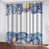 3D Abstrakte Blaue Kunst Muster Vorhang Blickdicht Ösen 2Er Set Modern Thermogardine Für Wohnzimmer Schlafzimmer Verdunklungsvorhänge Kinderzimmer Fensterdekoration 160X150cm (HxB)