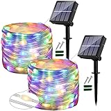 [2 Stück]Solar Lichterkette Außen Wetterfest, Ligarko12M/120 LED，PVC solar lichterkette bunt, für balkon deko, Terrasse, Tor, Hof, Hochzeit, Party(Bunt)