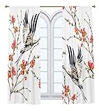 Assos Home Japanischer Vogel-bedruckter Vorhang/Schlafzimmer, Esszimmer, Wohnzimmerabdeckungen, Set mit 2 Paneelen, mehrdimensionale rosa Blumenkraniche auf Ästen