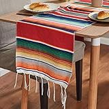 HIIGH Küchentextilien Tischläufer Ins mexikanischer Tischläufer-Streifen-Tuch- Blanket Rainbow Tischdecke Strandmatte mit Quaste 35 * 215cm Tischläufer Modern (Color : Red, Size : 35x215cm)