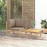 JUNZAI 2-TLG. Garten-Lounge-Set mit Taupe Kissen, Gartenmöbel Set, Möbelsets, Loungemöbel, Balkonmöbel, Balkon Möbel Set, Möbelset, Balkonset, Terrassen Möbel, Bambus