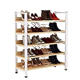IMYOGI Schuhregal, Organizer, Regal, Schuhregal, 5 Etagen, Hausschuhe, Aufbewahrungsregale, Organizer, Pflanzenregal, stabil, freistehend, für drinnen und draußen, weißer Rahmen + Natur-MDF