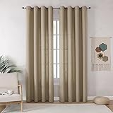 Randall Leinen-Vorhang, halbtransparent, Leinenstruktur, Ösen, Fenstervorhänge für rustikales Bauernhaus/Schlafzimmer/Wohnzimmer, 137 x 160 x 5 cm, Natur/Sand