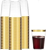 LATERN 50 Stück Plastikbecher mit Goldrand, 360ml Becher aus Kunststoff Wiederverwendbare Trinkbecher Elegante Party Weingläser für Champagner Bier Cocktail Martini Soda Dessert (10,5 x 7,5cm)
