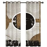 Homxi Blickdichte Gardinen 2er Set,2 x 107W x 138H cm,Vorhang Set Blickdicht Weiß Gold Schwarz Geometrisch und Streifen Gardinen Ösen