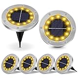 【6 Stück】Solar Bodenleuchte Aussen, 12 LEDs Solar Außenleuchte Wasserdicht Solar Gartenleuchte Edelstahl Solarlampe Solarleuchte für Garten,Rasen,Patio,Gehweg,Auffahrt,Pool,Terrassen(WarmWeiß)