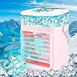 U-QE Tragbarer Klimaanlagen-Ventilator, 3 Geschwindigkeiten, zeitgesteuerter Verdunstungsluftkühler, persönliche Klimaanlage mit 7 LED-Licht, 2200 mAh, USB-wiederaufladbar, Büro, Camping