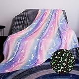 Victop Kuscheldecke Kinder Glow In The Dark Superweiche Flanell Fleecedecke Dekoriert mit Sternen und Pferden, Warm Gemütlich Pelzige Decke für Kinder, Mädchen, Jungen(100 x 150 cm)