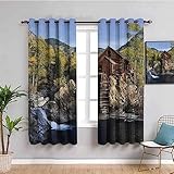 SPADEACES Vorhang Blickdicht Gardinen Mit Ösen, 2 Stücke Verdunklungsvorhänge 3D Landschaft Holzhaus Stein Muster Thermovorhang Für Kinderzimmer Schlafzimmer Weihnachtsgardinen 264X214Cm (BxH)