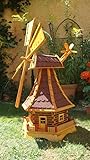 Holz-Windmühle, wetterfest,robust mit Bitumen, MIT WINDFAHNE Windrad-Seitenruder, Windmühlen Garten, imprägniert + kugelgelagert 1,30 m groß rot dunkelrot edelrot weinrot