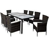 Casaria Polyrattan Sitzgruppe 190x90cm 8 stapelbare Stühle Höhenverstellbar 7cm Auflagen 5mm Sicherheitsglas Wetterfest Sitzgarnitur Gartenmöbel Set Braun