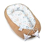 Babynest Neugeborene Nestchen Baby 90x50 cm - Kokon Handmade zweiseitig aus Baumwolle Waffel mit Babynestchen Eulen Braun